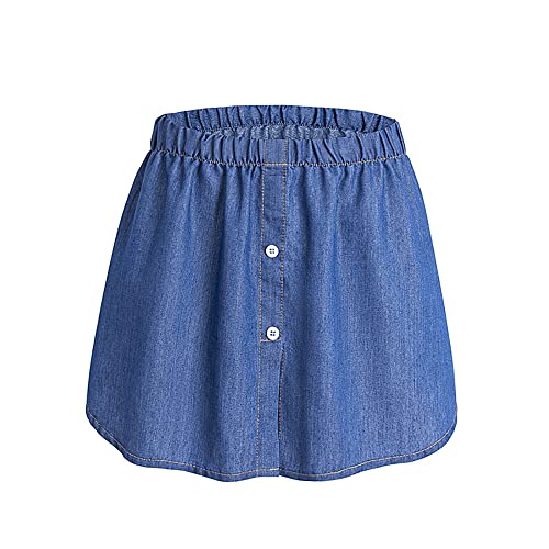 Huliyhus Denim Shirt Extender for Women Adjustable Layering Fake Top Lower Sweep Skirt Half-Length Splitting Mini Skirt Hemline Blue