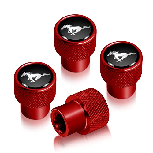 iPick Image for Ford Mustang Logo in Black on Red Easy-Grip Aluminum Tire Valve Stem Caps - Official Licensed