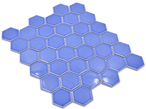 Mosaico de cerámica hexágono, color turquesa brillante, azulejos de mosaico para pared, cocina, baño, MOS11H-6501_f