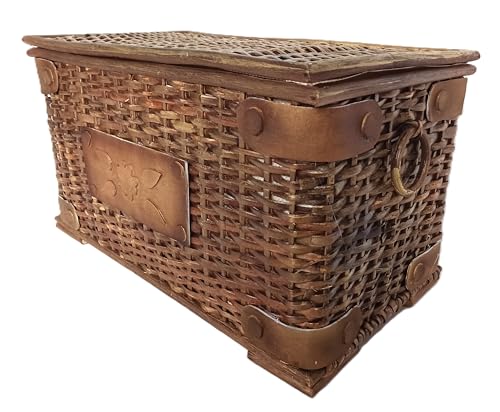 Baule in vimini porta biancheria effetto antico Cesto rattan contenitore portabiancheria Cm 61x33x35 H Porta Oggetti Coperte Giocattoli Organizer