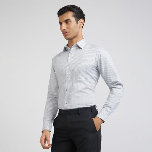Image of Raymond Men's Pure Cotton Structure Pattern Slim Fit Semi Cutaway Collar Full Sleeve Formal Shirt