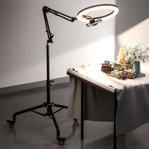 UBeesize Ringlicht mit Stativ, 12 Zoll Selfie Ringlicht Riemenscheibe Stil Verstellbarer Overhead Stativ Handy Ring Light mit Handyhalterung und Rollen für Videoaufnahmen, Live-Streaming, Kochen