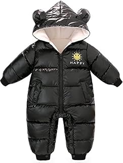 ROSEBEAR Baby Snowsuit Girls Winter Romper Newborn Boys Hooded Overalls Infant Onesies for Winter Zipper Bodysuit Warm Jumpsuit