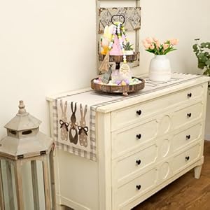 ARKENY Happy Easter Table Runner 13×90 Inches Bunny Rabbit Spring Holiday Farmhouse Burlap Buffalo Plaid Indoor Table Decorations for Home AT381 90