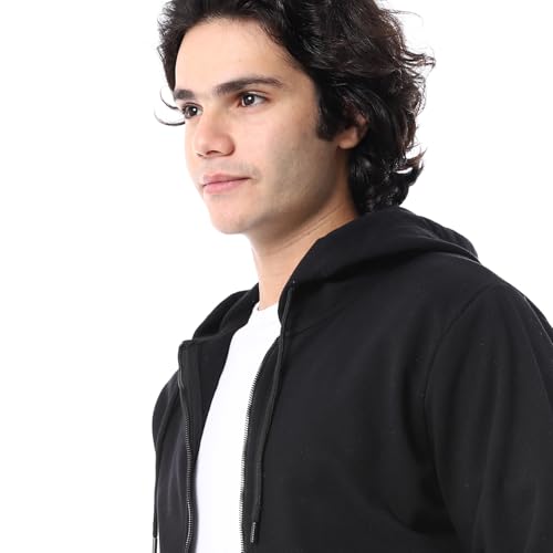 سويت شيرت شتوي بسوستة امامية وسوستة كاملة لون اسود مقاس 2XL الرجال