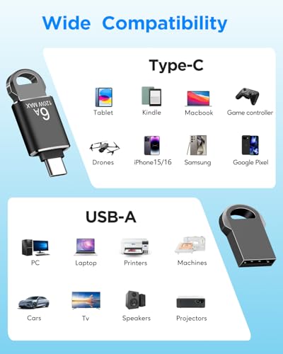 Image of EASTBULL 4GB USB 2.0 Mini Metal Flash Drive, Small USB 2.0 Drives 5-Pack with Two USB-C Adapters, Thumb Drive for Storage and Backup (4GB)
