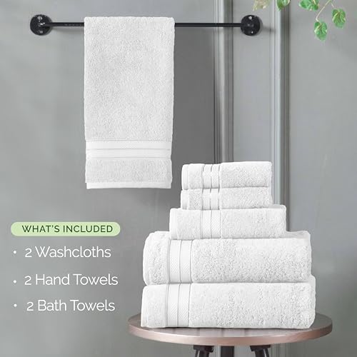 Image of Elegant Comfort Luxury 6-Piece Towel Set, Premium Soft 100% Turkish Cotton, Three Line Popcorn Design 2 Bath Towels, 2 Hand Towels and 2 Washcloths Towel Set - Quick-Drying and Absorbent, White