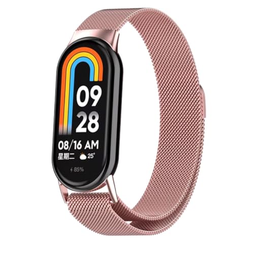Pulseira Metal Milanes Fecho Magnético para Xiaomi Mi Band 8 9 (Rosê-gold)