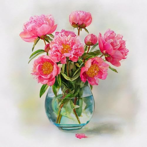 Kit broderie perles pivoines vase Rqwybcaxn point de croix 40x40cm