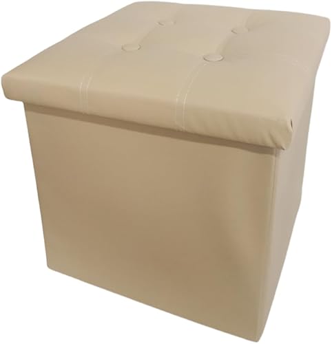 Taburete otomano de almacenamiento plegable con espuma viscoelástica para ahorrar espacio, otomana cuadrada de 15 x 15 x 15 pulgadas, piel sintética