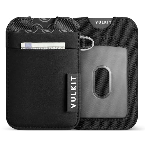 VULKIT Slim Card Holder Wallet with RFID Blocking, Elastic Pocket - Minimalist 5+ Card Holder, Keyring & ID Slot for Men Women Black