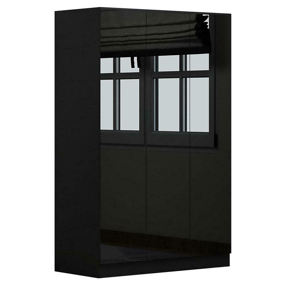 FWStyle Stora Modern Bedroom 3 Door High Black Gloss Wardrobe Scandinavian Style…