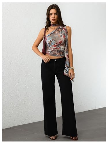 Image of RoseSeek Women's Y2K Leopard Polka Dots Halter Asymmetrical Neck Crop Tops