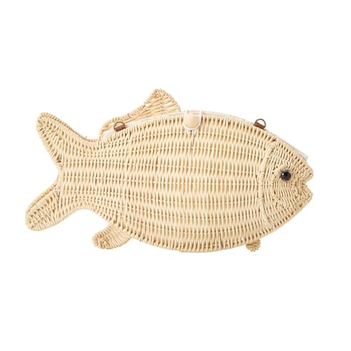 DEBIMY Women Rattan Fish Shape Crossbody Bag Natural Wicker Beach Clutch Purse Summer Vacation Novelty Animal Shoulder Bag Beige 2