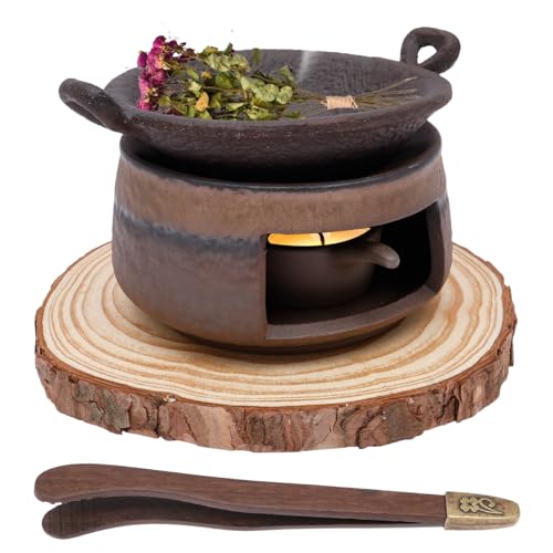 WHQLANG Ceramic Aromatherapy Stove Essential Oil Burner Aromatherapy Burner Diffuser for Herbs Tea Light Candle Holders Teapot Warmer Zen Incense Kit for Home Office