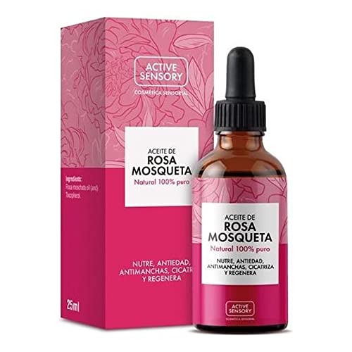 Active Sensory Aceite de Rosa Mosqueta - 100% Puro para Nutrir en Profundidad, Aumentar la Elasticidad de la Piel y Prevenir la Aparición de Estrías, Transparente Floral, 25 Mililitros Cover