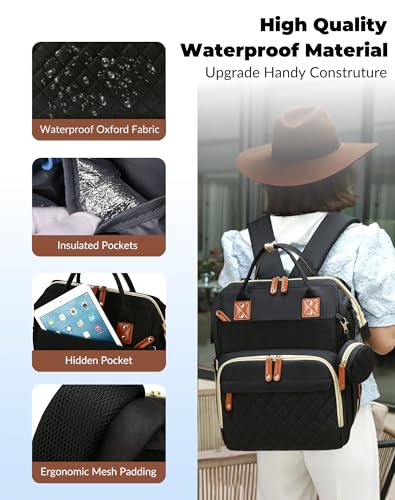 Image of Diaper Bag with Changing Station, Waterproof 3 in 1 Diaper Backpack with Foldable Changing Pad, Insulated Bottle Holders,Large Travel Backpack for Mom & Dad, Baby essentials,Black