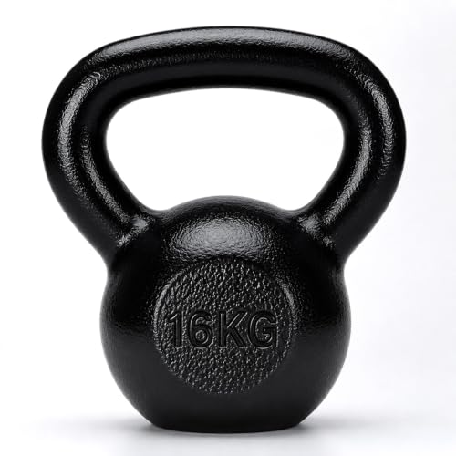 Image of Jimwalt Powder Coated Kettlebell Weight - Cast Iron, Anti-Slip Grip, Rust Resistant | Strength Training, Cross Training, Functional Fitness Equipment (Powder Coated 16KG)