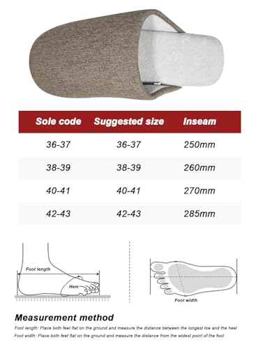 شبشب للنساء والرجال من يوربازار، شبشب قطني محبوك مريح، شبشب منزلي مسطح قابل للغسل، حذاء داخلي ناعم (بني، 44/45 EU، للبالغين، الرجال، 44، نطاق رقمي، نظام مقاسات احذية EU، عرض 45)