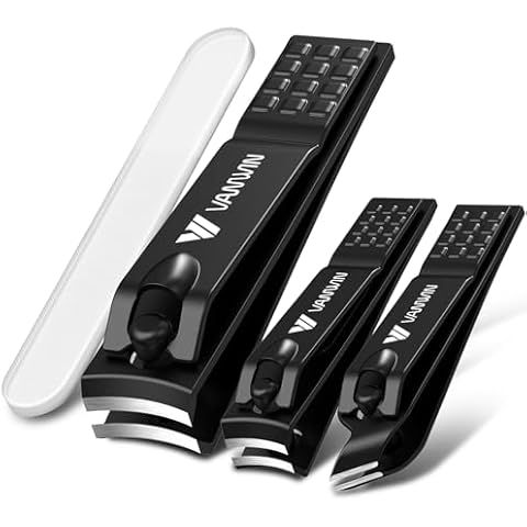 German Nail Clippers for Men, VANWIN Nail Clipper Set (4-Pack) Ultra Sharp Matte Stainless Steel Fingernail & Toenail Clippers with Glass Nail File, Nail Cutter Stocking Stuffers for Men Women Black Cover