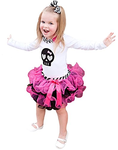 Jupe de Halloween avec tête de mort rose et zèbre noir pour bébé et fille