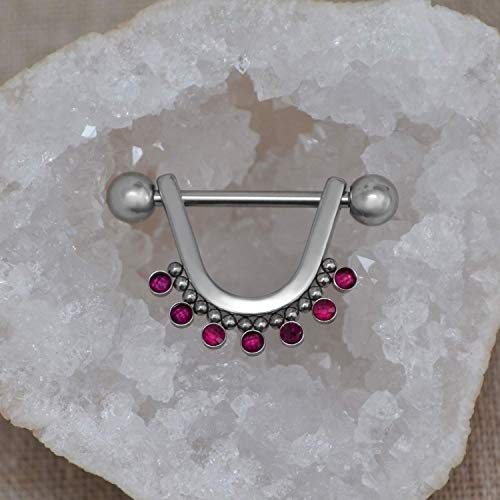 316L Surgical Stainless Steel Nipple Ring - Nipple Shield Piercing with Ruby - Barbell Jewelry - Nipple Barbell 14g - Body Piercing Jewelry