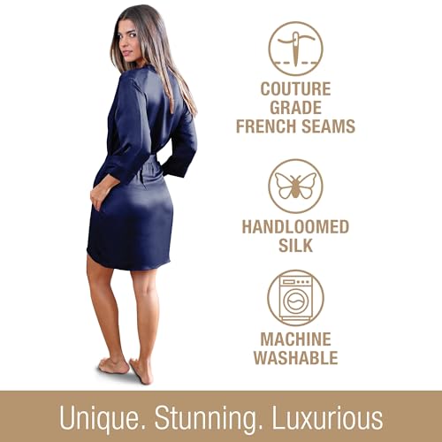 Luxury Artisan Silk Robes For Women, Washable Pure 27 Momme Mulberry Silk Robe Short4