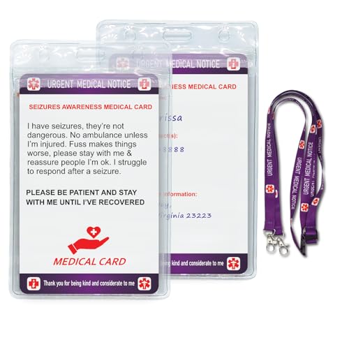 SEIZURES Medical Card with Writable Panel and Patterned Lanyard Emergency Contact Card
