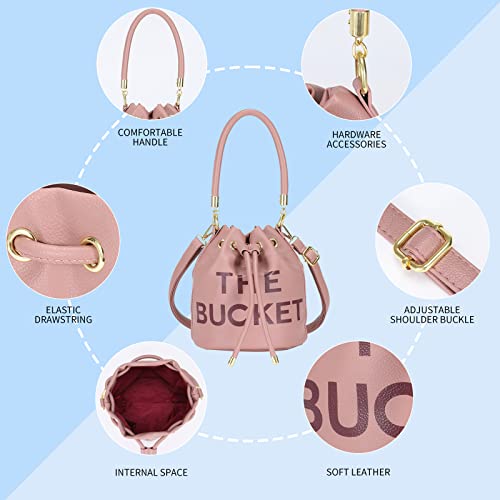 Image of JQAliMOVV Mini Leather Bucket Bags for Women Drawstring Bucket Purse Crossbody Handbags Hobo Bag