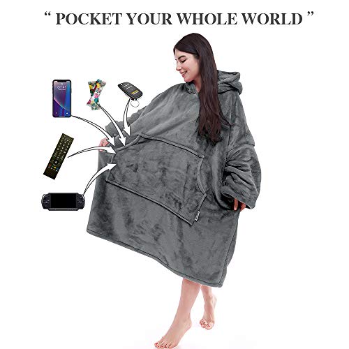 Miss Mila Wearable Blanket Hoodie,Extra Long & Warm Suggies For Women Men Adult,Pullover Hoodie Blanket With Sleeves And Giant Pocket,Cool Gray #TOP2