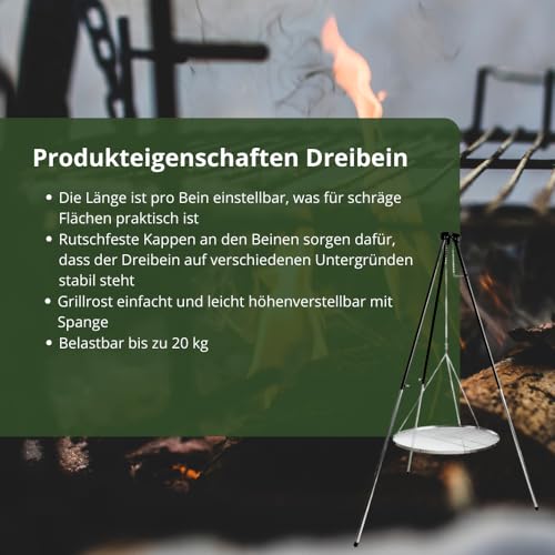 HERO24 T-180 Dreibein Schwenkgrill, stufenlose einstellung mittels Edelstahl Seil- stabile Ausführung aus galvanisierte Stahl und Pulverbeschichtung, ca. 1,85 m hoch. Ohne Grillrost!