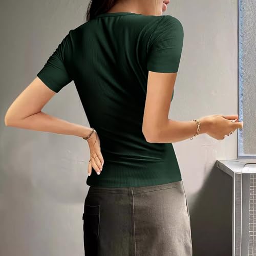 Workout Tops for Women Trendy Summer Teen Girls Y2K Crop Tops Ribbed Knit Slim Fit Casual Short Sleeve Basic T Shirts4