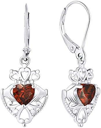 JO WISDOM Women Earrings,925 Sterling Silver Celtic Claddagh Heart Leverback Dangle & Drop Earrings with 3A 6 * 6MM Heart Zirconia