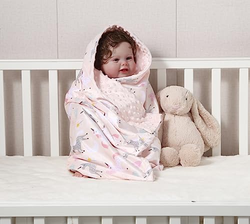 Image of CREVENT 2Pcs 30''X40'' Cute Cozy Fluffy Warm Baby Blankets for Infants Toddlers' Bedding Crib Cot Stroller - Giraffe + Unicorn