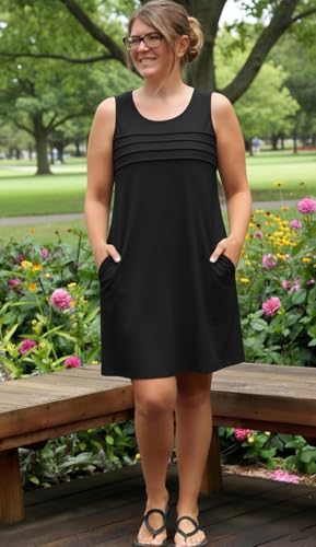 Image of CHICGAL Womens Summer Dresses Casual Loose Pleated Front Tshirt Sleeveless Tank Sundresses with Pockets 2026