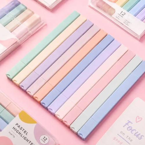Image of 12 PCS Highlighter Pastel Pen Marker Pastel Assorted Colours, Aesthetic Marker Pens Highlighter Set, Perfect for Diary or Notebook in School,Office Supplies Smooth Writing Quick Dry