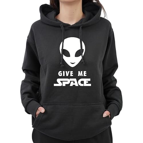 Graphic Impact Funny Give Me Space Alien Pun Sarcastic Hoodie (XL - Black)