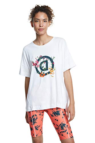 Image of Desigual Women's White Sport Tshirt Oversize Gardens Reverse Logo Floral L