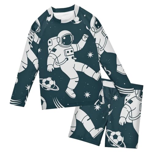 Traje de baño de manga larga para niños de 3 a 10 años con estampado de fútbol y astronauta