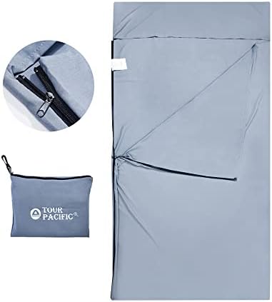 Tourpacific Sleeping Bag Liner Ultralight, Lightweight Breathable Sleeping Sack for Adults,Travel & Camping Sheet for Hotel,Hostels,Traveling,Single with Zipper