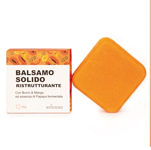 Enooso - Acondicionador Sólido Natural pelo Dañado | Reparador y Nutritivo Con Mantequilla de Mango y Papaya Fermentada | Mascarilla capilar sin sulfatos ni siliconas - Vegano y Artesanal