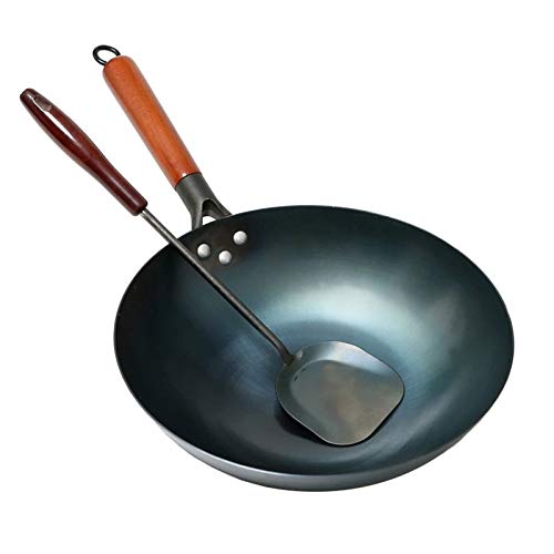 Wok de acero al carbono con pala de hierro 30 cm miniatura 1