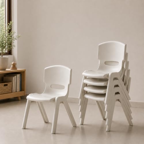 Image of eHomeKart Kids Chair Set of 5 -Children Study Chairs 33x30x46 cm - Non-Toxic BPA-Free Safe Rounded Edges Plastic - Lightweight Sturdy Stackable Chair for Kids - Playroom School Home Kindergarten