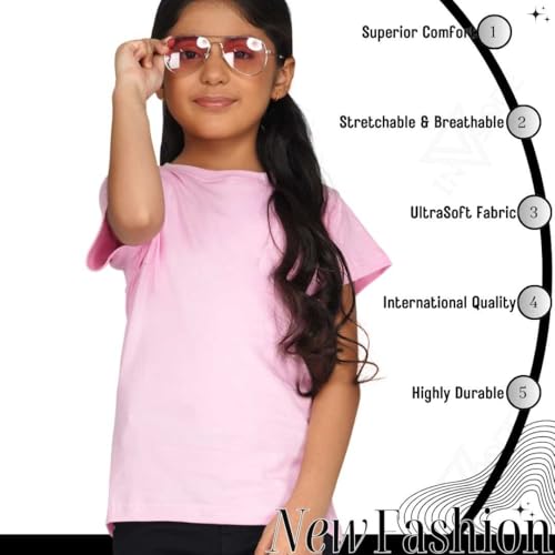 Image of Kids Round Neck Girls Tshirt | Short Sleeves | Natural Organic 100% Cotton Soft Comfortable Fabric | Plain Color Original Branded Half Sleeve | School t-Shirt for Girl Kid | Sleepwear Everyday Casual