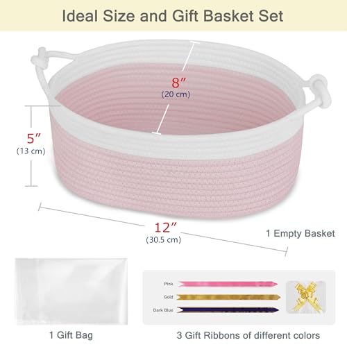 Image of Small Empty Gift Basket with Bag & Ribbons, White & Light Pink