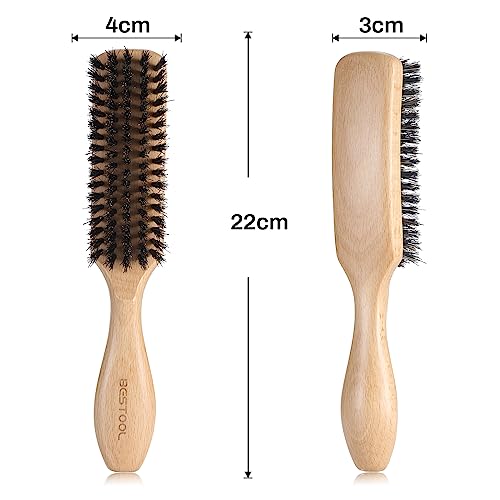 BESTOOL Haarbürste, Wildschweinborsten Bürste für Damen Herren Kinder zum Entwirren & Stylen, Naturborsten Bürste für dünnes, feines Haare, Bartbürste, Griff aus schwarzem Walnussholz (Natürlich)
