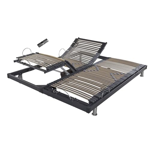 EBAC Literie Sommier électrique S50 -Lattes Bois -Réglage fermeté Zone lombaires -2x80x200 -Gris