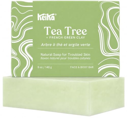 Image of Keika Tea Tree Soap Bar with French Green Clay for Eczema, Psoriasis, Face, Body, Men Women Teens with Oily Skin, 5 oz.