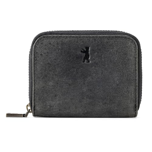 Berliner Bags Vintage Geldbörse Braga, Kleine Portemonnaie, Geldbeutel aus Leder mit RFID-Schutz, inkl. Geschenk-Box, für Damen und Herren - Dunkelgrau