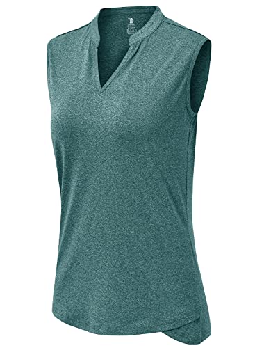 Image of BGOWATU Women's Golf Polo T-Shirts Sleeveless V Neck Collarless Tennis Shirts UV Protection Quick Dry Lightweight